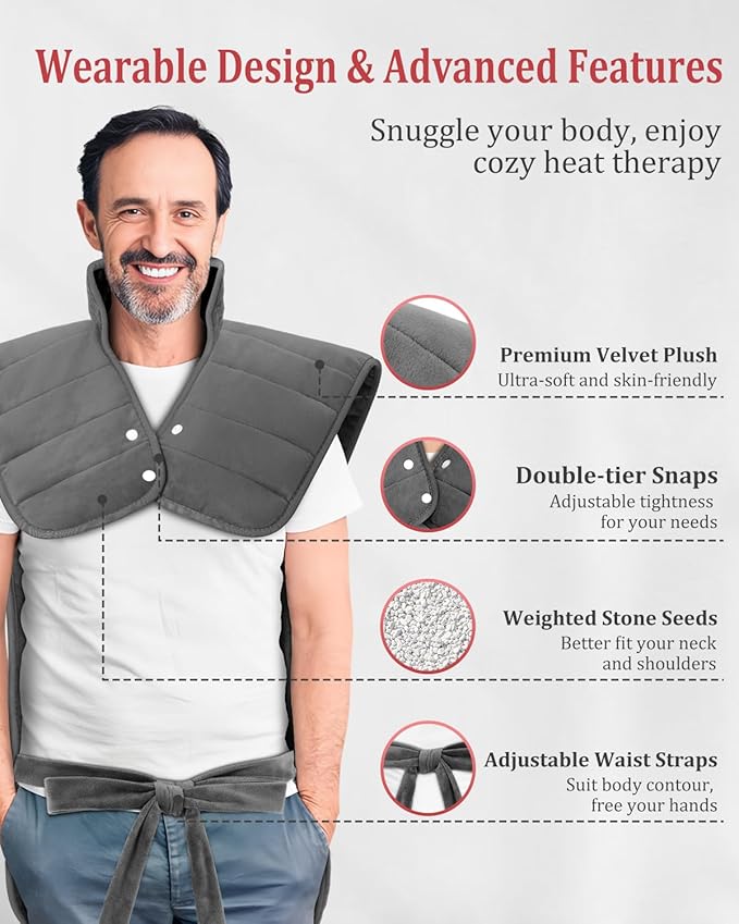 Heating Pad for Neck and Shoulders and Back, 2.7lb Weighted Heat Pads for Back Pain Relief, Birthday Fathers Mothers Day Gifts for Women Men Mom Dad, Heated Pad w/6 Heat Settings, 4 Auto-Off, 22"x37"