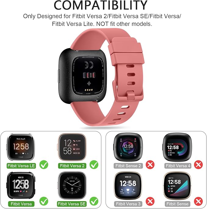 Mugust Sport Bands Compatible with Fitbit Versa 2 / Fitbit Versa/Versa Lite/Versa SE, Classic Soft Silicone Replacement Wristbands Straps for Fitbit Versa 2 Smart Watch Women Men (Small,Coral Red)