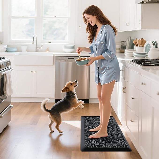 Mattitude 4/5 Inch Kitchen Mat, 17.3x28in Heavy Duty Ergonomic Comfort Foam Standing Desk Mat, Waterproof Non-Slip Standing Mats and Rugs for Kitchen, Office, Black