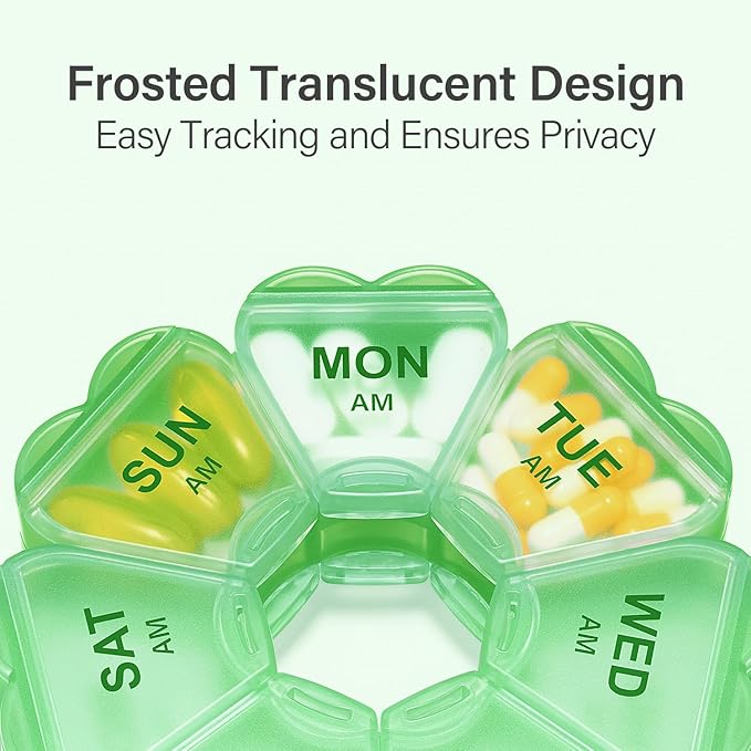 Weekly Pill Organizer, 7 Day AM/PM Pill Box with 14 Compartments, 2 Times a Day Travel Pill Case for Vitamins, Medicine, Fish Oil & Supplements (Green)