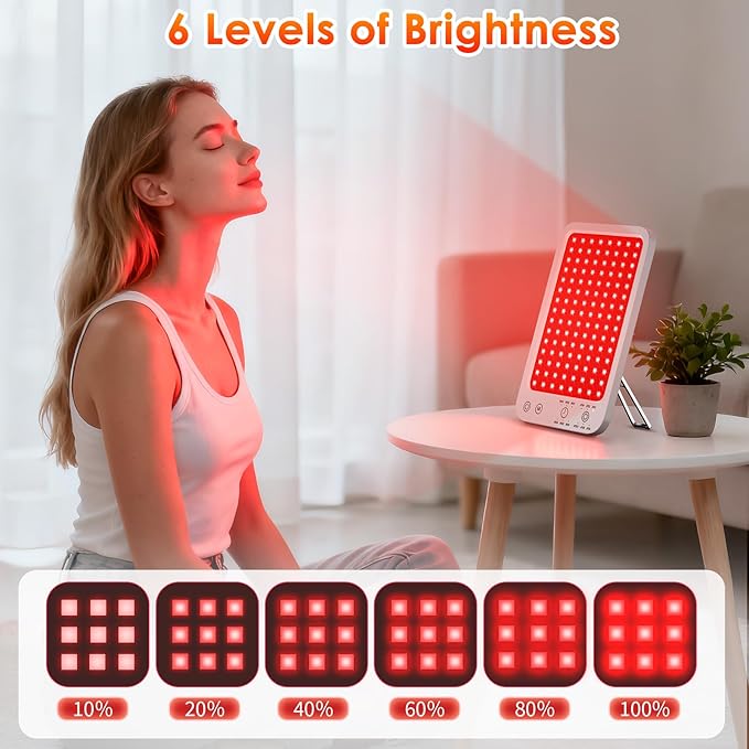 Red Light Therapy for Face Body, Red Light Panel with Adjustable Stand, 660nm and 850nm Near Infrared Therapy Lamp with 3 Modes, 6 Adjustable Brightness and Timer, Home and Travel Use,Gift for Women