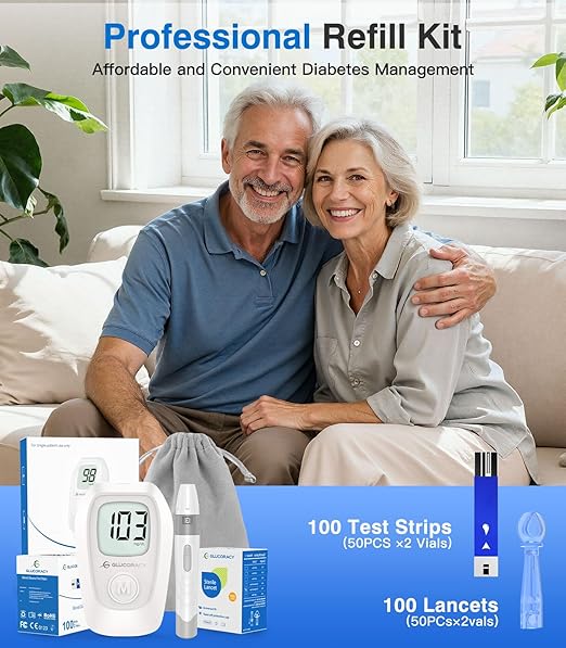 Glucoracy G-425 Glucose Monitor Kit, Blood Sugar Monitor with Glucose Meter, Lancing Device, 50 Test Strips and 50 Lancets, Blood sugar testing kit for Home Use, Diabetes Home Testing Kit