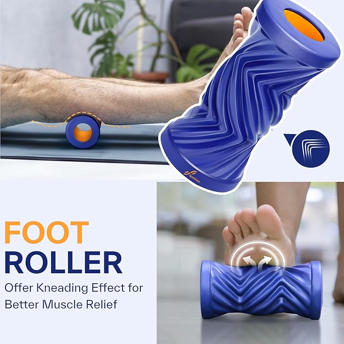 Sportneer 4 in 1 Foam Set, Muscle Relax Kit with 2 Textured Foam Pilates Rollers, Stringed Exercise Ball, Lacrosse Ball for Muscle Shoulder Back Leg Whole Body Relax Fitness Yoga