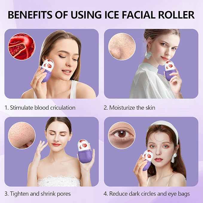 2pcs Ice Roller for Face and Eye, Silicone Ice Facial Roller Ice Holder, Face Ice Mold Skin Care, Face Icers Reusable Ice Cube Roller for Shrink Pores Anti Wrinkle Reduce Puffiness, Purple Brown