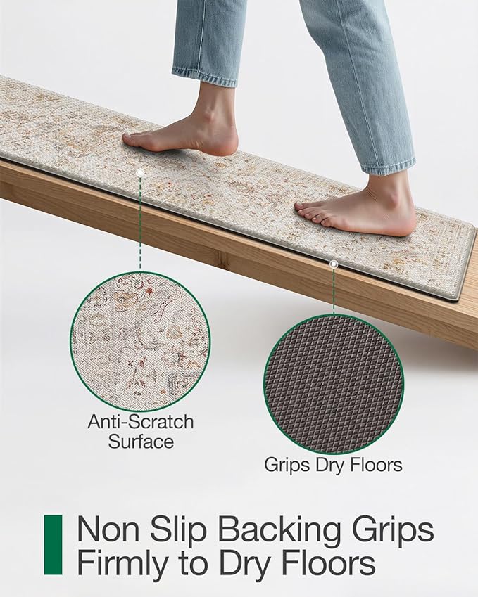 LUMI Kitchen Mat Anti Fatigue Cushioned, Memory Foam Padded Standing Rug Washable, Non Slip Comfort Floor Runner for Home, Sink, Laundry, Office, 24"x87", Creamy White