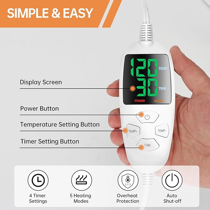 Electric Heating Pad for Back, Neck & Shoulders – 25"x37" Large Weighted Heating Pad for Full Body Pain Relief & Muscle Relaxation – 5 Temps, 4 Timers, Auto Shut-Off – Gifts for Women, Men, Mom & Dad