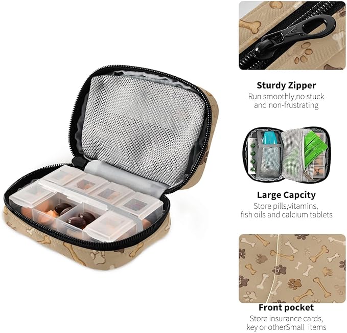 Dog Paw Print Daily Vitamin Medicine Organizer Travel Pill Organizer Daily Medicine Container Twill Pill Case Bag