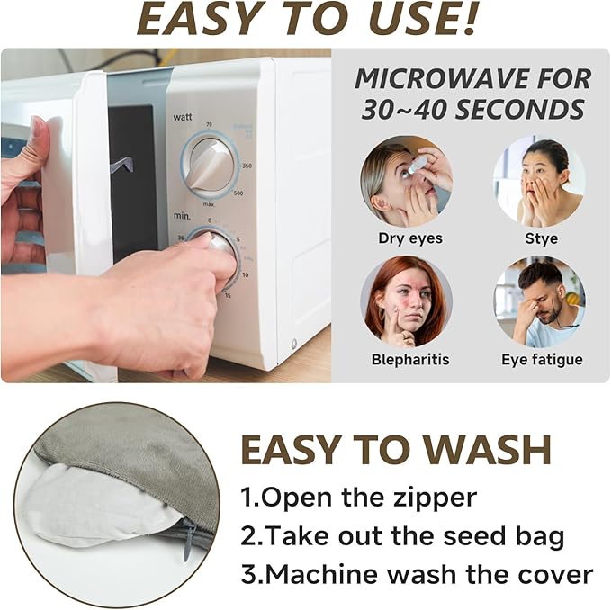 2 Pack Eye Mask for Dry Eyes, Steam Warm Compress for Eyes Blepharitis & Stye, Microwave Moist Heating Pad for Eyes