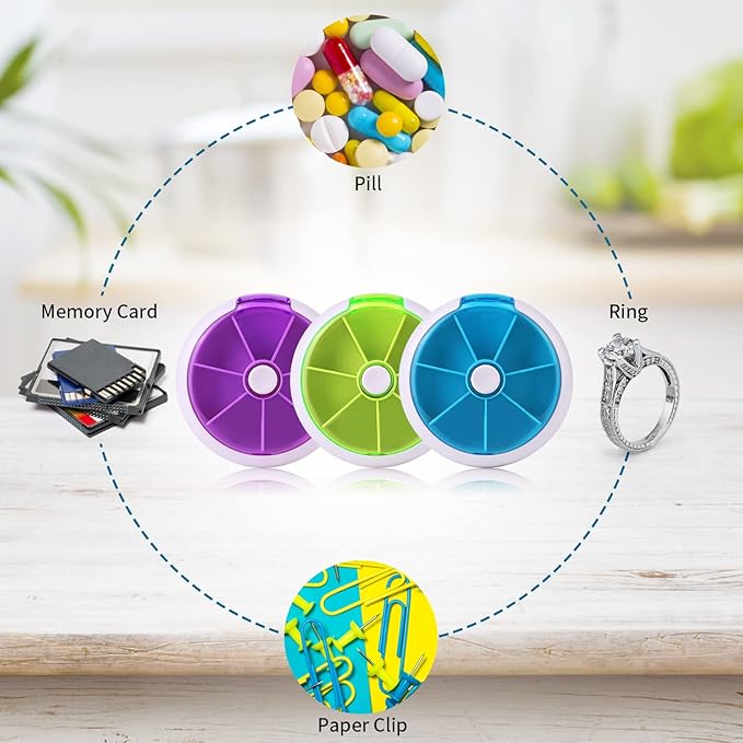 Creative Portable Mini 7 Day Weekly Circular Shape Rotary Cute Fruit Style Pill Storage Case Box (Mixed Color)