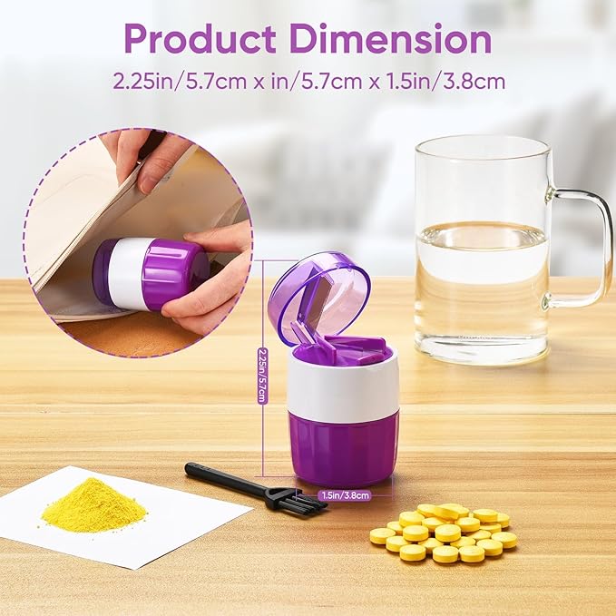 3-in-1 Pill Crusher and Pill Cutter, Pills Crusher Fine Powder with Stainless Steel Grinding Head, Pil Grinder with Storage for Tablets, Cutter Splitter for Small and Tiny Pills (Purple)