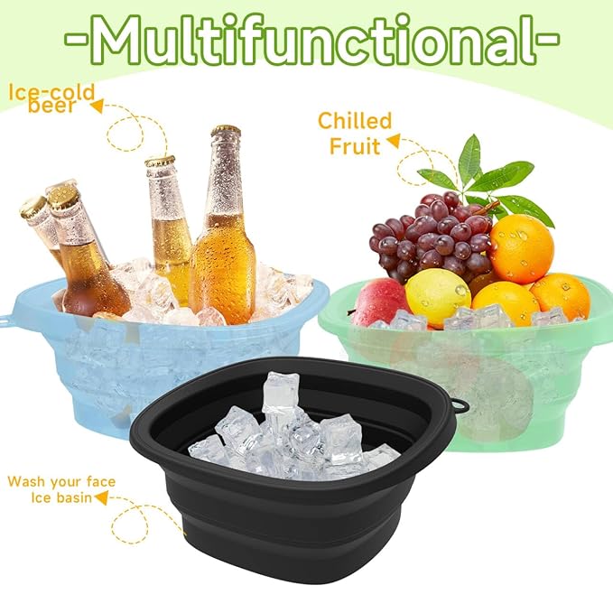 Face Bowl for Ice with Built-in IceTray,Collapsible Silicone Face Ice Bowl – Cold Plunge Therapy for Skin Tightening & Facial Treatment– Portable Spa Tool for Home & Travel（Blue)