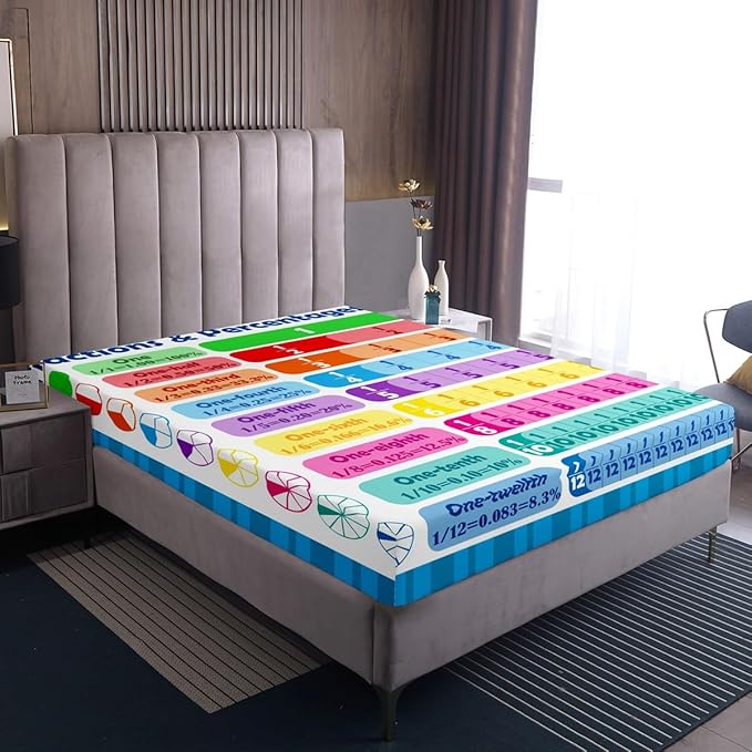 Math Bedding Set Queen Size for Boys & Girls, Educational Learning Fitted Sheet & Bed Cover Set (No Top Sheet)