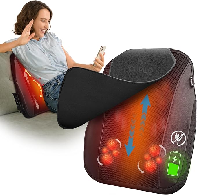 FSA Eligible Cordless Back Massager for Pain Relief Deep Tissue HSA Approved, Up and Down Rolling Low Back Massager with Heat, Portable Shiatsu Lower Back Massage for Home Office