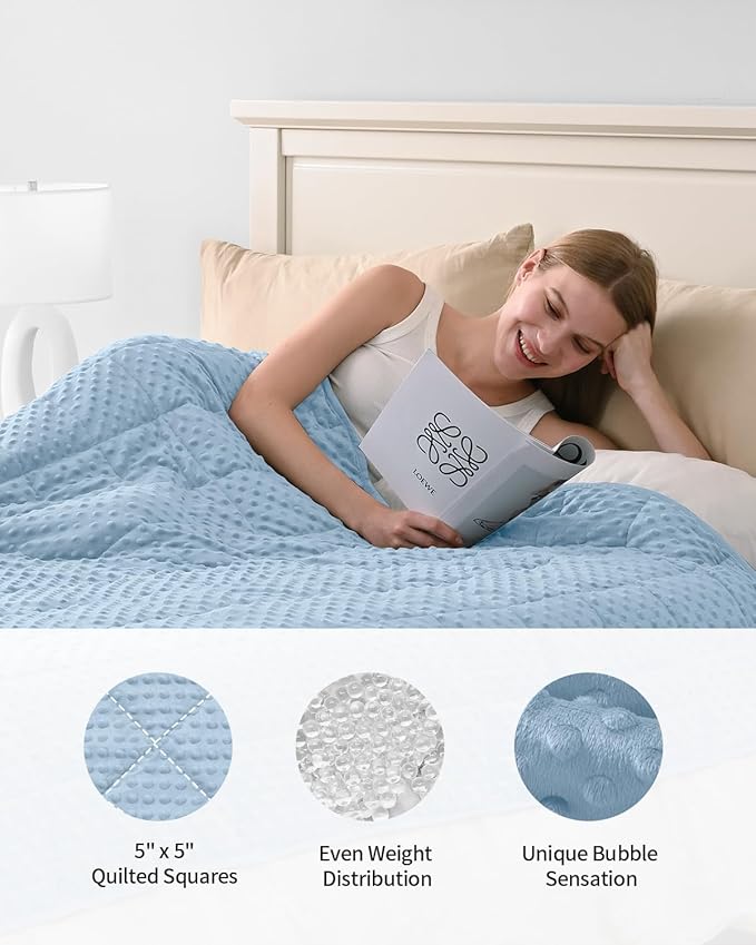 Mr. Sandman Weighted Blanket for Adults Queen Size 15 lbs, Soft Cooling Heavy Minky Blanket for Sleep, Washable Throw Blanket with Glass Beads, 60 x 80 Inches, Light Blue