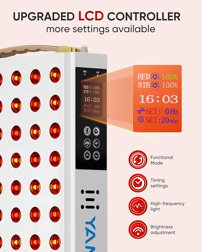 Red Light Therapy for Face, 660nm 850nm Near-Infrared Light Therapy Panel for Body, 110W with 60 Dual Chip LEDs, 135mW/cm² High Irradiance Device for Daily Wellness & Relaxation at Home - YA60