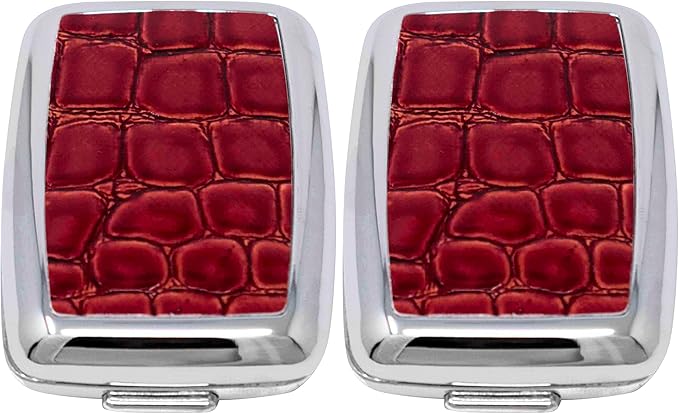 Set of 2 Dual-Compartment Rectangular Pocket Purse Pill Box & Organizer with Insert (Red Faux Crocodile Leather)
