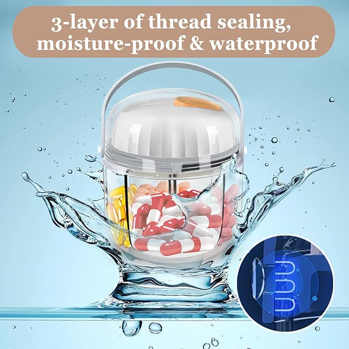 Pill Box, Pill Organizer for Travel Cute Medicine Organizer NO-BPA Moisture Proof Medicine Container for Vitamins, Fish Oils, Supplements (White)