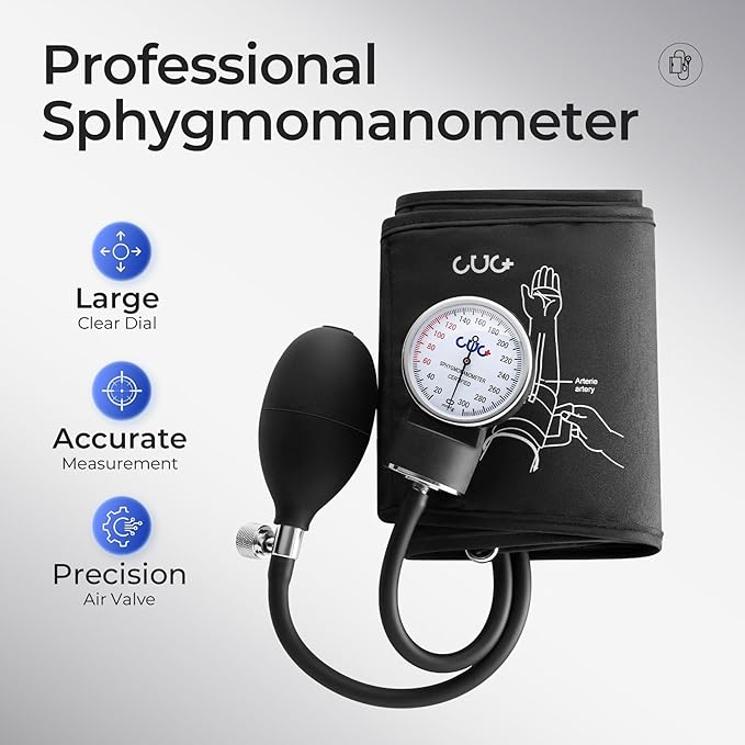 Professional Aneroid Sphygmomanometer, 2 Blood Pressure Cuff Manual (9-17in & 13-21in), Precision Copper & Brass Movement, Calibration Tool, Ideal for Doctors, Nurses, and Students