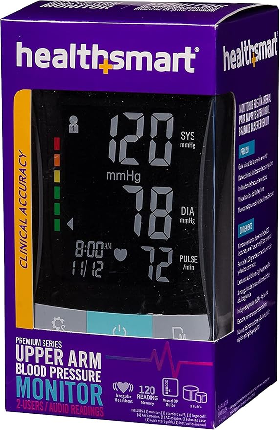 HealthSmart Digital Premium Blood Pressure Monitor with Automatic Upper Arm Cuff that Displays Blood Pressure, Pulse Rate and Irregular Heartbeat, Stores up to 120 Readings for 2 Users