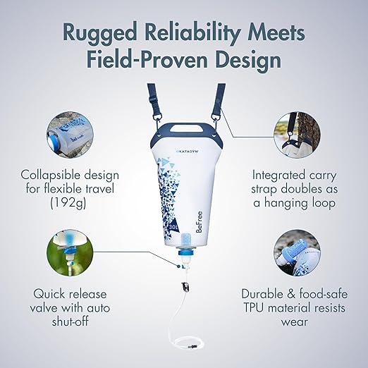 Katadyn Gravity BeFree 3.0L Water Filter, Fast Flow, 0.1 Micron EZ Clean Membrane Personal Small Group Camping, Backpacking Emergency Preparedness, Clear, 8020470