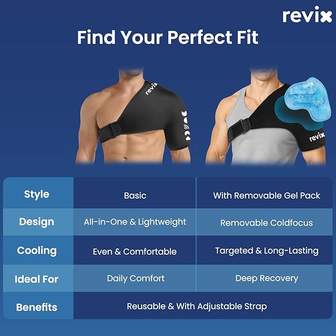 REVIX XL Shoulder Ice Pack for Rotator Cuff and Arm, Reusable Large Cold Gel Wrap with Extra Removable Coldfocus, 30-Minute Lasting Cooling, Flexible Fit for Recovery, Workout Relief & Daily Comfort