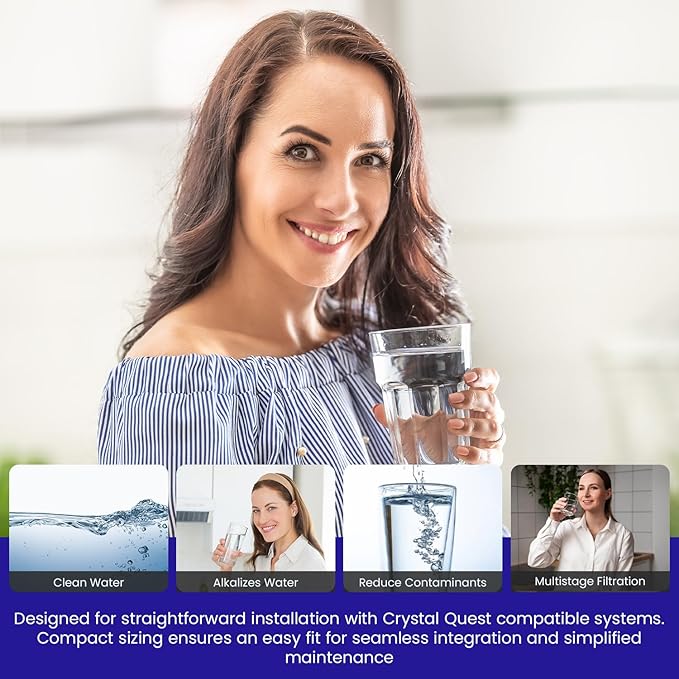 Crystal Quest Alkalizer, Ionizer, Mineralizer & Oxidation Cartridge – Boosts pH & Alkalinity, Reduces Acidity & ORP, Enhances Taste with Essential Minerals, Long-Lasting Performance 4-5/8” x 9-3/4”