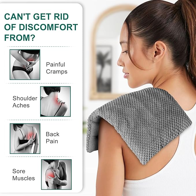 Microwavable Heating Pads 15 * 9", Weighted Moist Microwave Heat Pad for Cramps Neck Shoulder, Back Pain Relief, Warm Compress Rice Bean Bag Hot Pack for Muscles Ache, Joints, Unscented,1 Pack