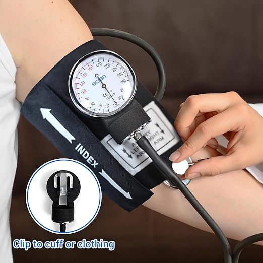Scian Manual Blood Pressure Cuff with Stethoscope – Aneroid Sphygmomanometer with D-Ring Adult Cuff 8.7”-16.5” in Carrying Bag for Nurses Doctors Senior Home Use (Black)