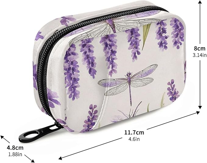 Travel Pill Case Lavender Flowers and Dragonfly Weekly Small Pill Box 7 Day Pill Box Pill Organizer Bag