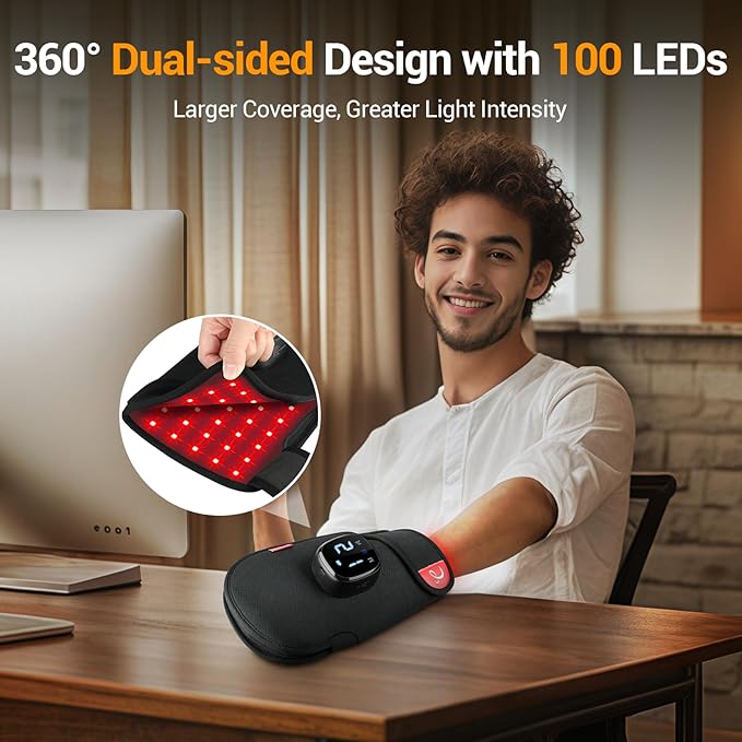 Comfytemp 5000mAh Cordless Red Light Therapy Glove for Hand, 360° Dual-sided 100 LEDs Near Infrared Wrap, 13W Pad for Wrist Finger Joint, Valentines Day Gifts for Her, Men Women Mom Dad, 660nm & 850nm