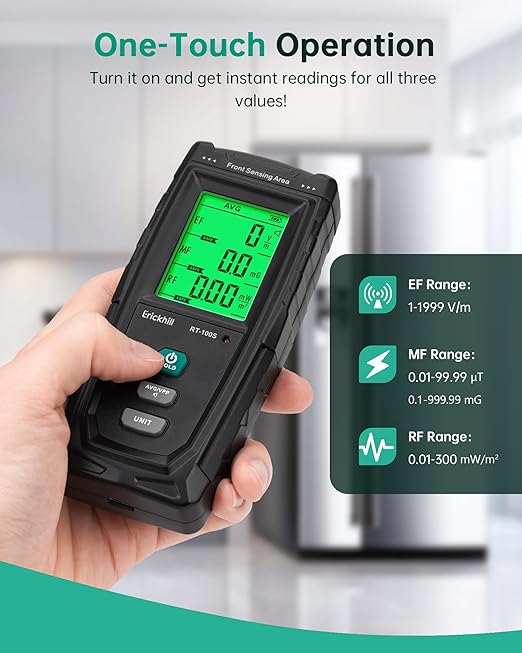 ERICKHILL 3 in 1 EMF Detector, Electromagnetic Field Radiation Detector for EF, RF, MF, WiFi,5G Signal,Triple Alarm Modes, Type-C Charging, EMF Meter for Home, Office, and Paranormal Investigation
