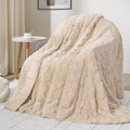 Drewin Weighted Blanket for Adults Queen Size 15 lbs, Soft Fuzzy Jacquard Sherpa Weighted Blankets for Sleeping, Cozy Sofa Bed Blanket for Winter, Beige, 80 x 87 inches
