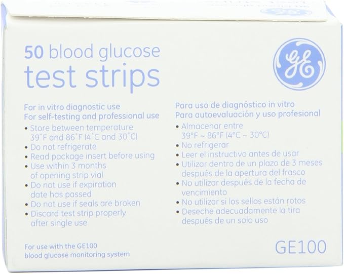 GE100 Blood Glucose Test Strips - 4/Boxes of 50 Strips = 200/Total Strips