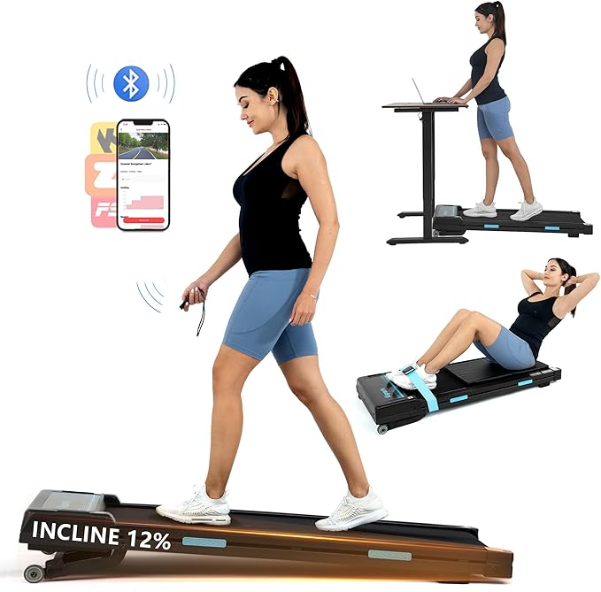 Ksports Walking Pad & Folding Treadmill – 2.5HP, Sit-Ups Mat, Bluetooth App, Portable Wheels | Incline, Desk, Dual Displays, 308 lbs & 265lbs Capacity