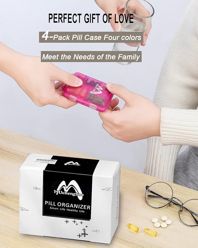 2 Pack Pill case Travel Pill Organizer, Pill Box for Purse Vitamin Fish Oil 10 Compartments Container Medicine Box by M Muchengbao