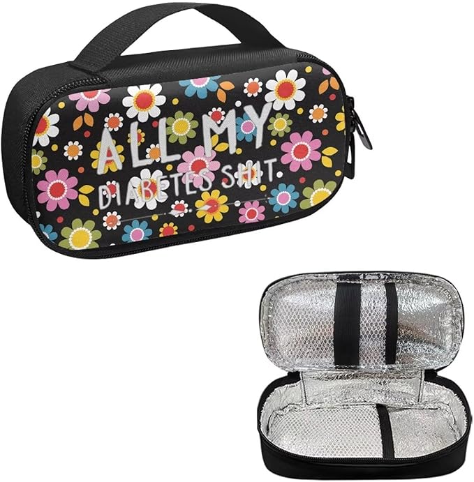 Rnyleeg Insulin Travel Case - Cartoon Flower Diabetic Bags for Women - Reusable Bag for Diabetes Travel with Insulin Pens