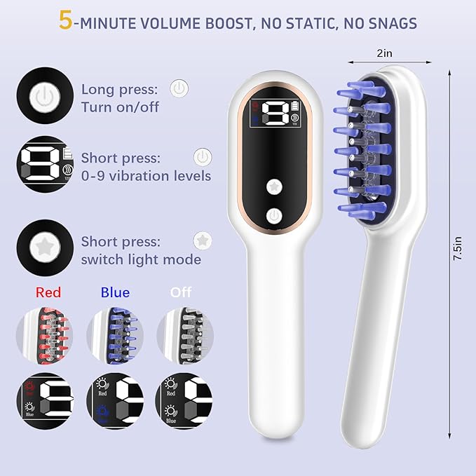 Karrong Hair Scalp Massager Comb Scalp Oil Applicator, Waterproof Red Blue Light Therapy Hair Care Brush, Automatic Vibrating Head Massage Comb for Men & Women
