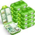 Meekoo 8 Pcs Travel Pill Organizer Pocket Portable Pill Case Daily Container Small Container Medicine Travel with 10 Compartments for Purse Fish Oil Medicine(Green)
