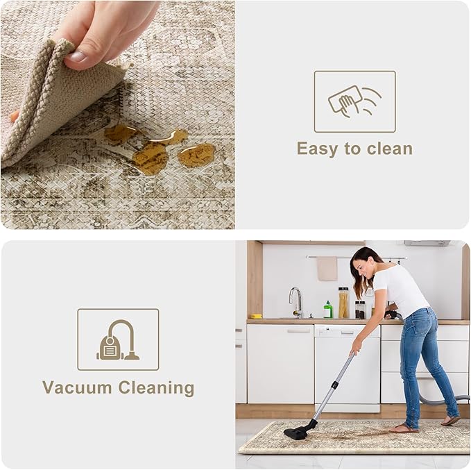 KIMODE Anti Fatigue Kitchen Mats 17"x59"+17"x29", Boho Kitchen Rugs Set of 2, Non-Slip Cushioned Kitchen Mats for Floor, Waterproof Kitchen Floor Mats for Sink, Laundry, Office, Desk Khaki