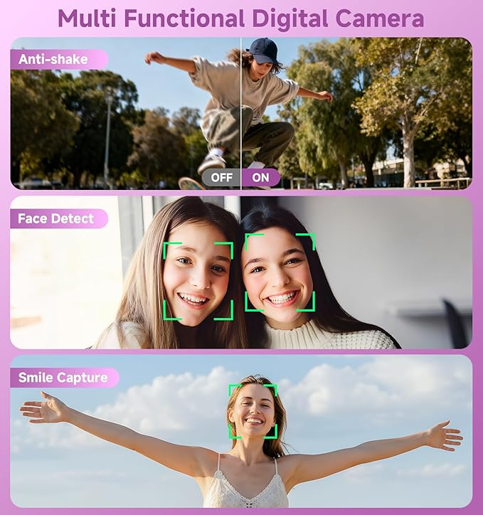 Compact Camera,56MP Dual-Screen Digital Camera for Teens with Auto Focus,Smile Capture,Anti-Shake,16X Zoom,32GB SD Card Camera Digital Gift for Boys Girls Teens