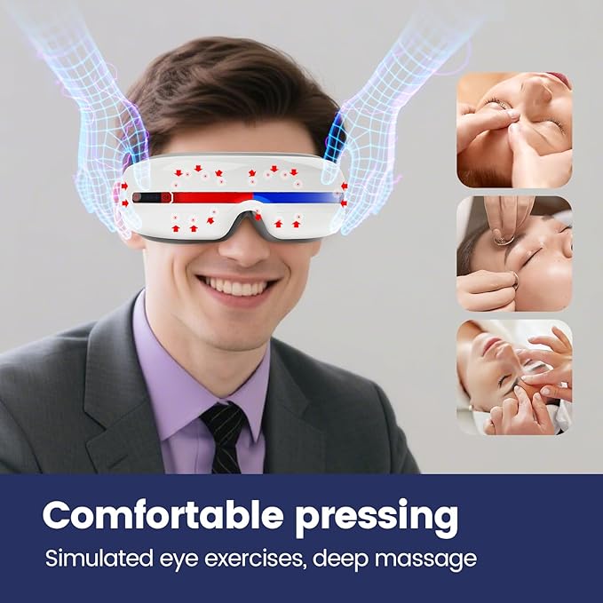 Eye Massager with Heat, Portable Electric Acupoint Pressure Massager for Migraine Relief, Dry Eyes, Dark Circles & Eye Strain, 180° Foldable Rechargeable Eye Care Machine,Ideal Gifts for Men/Women