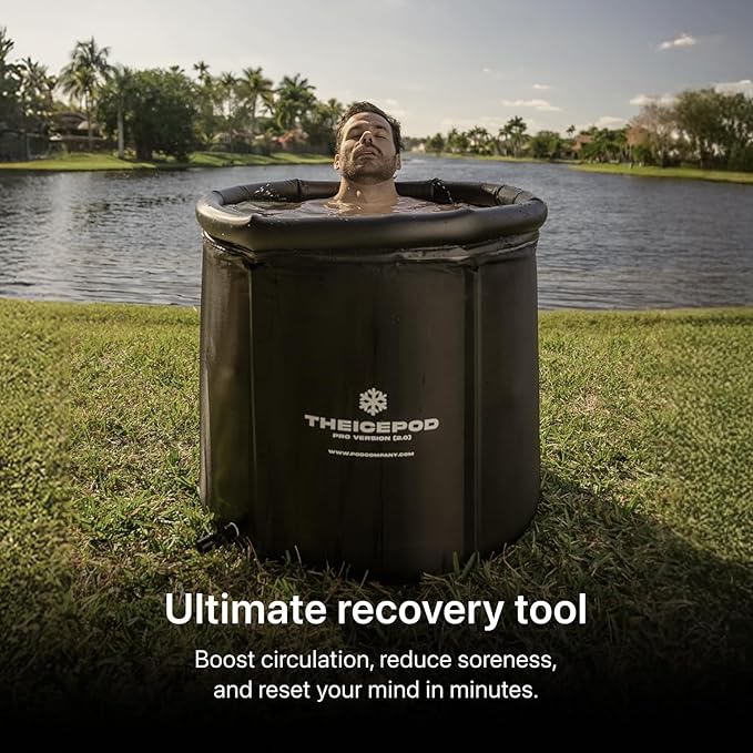 The Pod Company Pro Ice Pod Complete Cold Plunge Bundle – 100-Gallon Ice Bath with 18 Ice Bricks, Insulated Lid & Cover, Water Jet, Maintenance & Cleaning Kit, Thermometer & Floor Mat