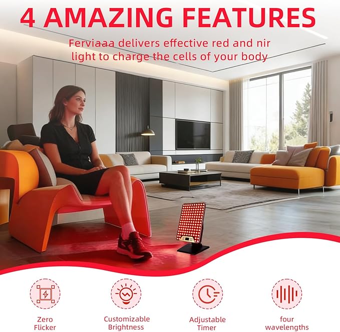 Red Light Therapy Panel for Face & Body, 138 LEDs High Power Light with Adjustable Stand, 630/660/810/850nm Near Infrared Light Therapy Lamp, Rechargeable Portable Device with Timer