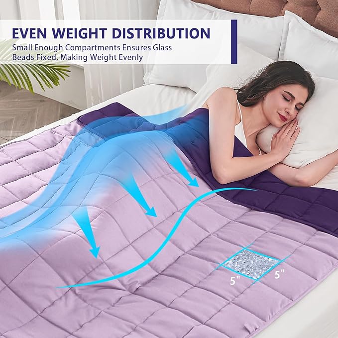 yescool Weighted Blanket for Adults (18 lbs, 60" x 80", Purple) Cooling Heavy Blanket for Sleeping Perfect for 110-130 lbs, Queen Size Breathable Blanket with Premium Glass Bead, Machine Washable