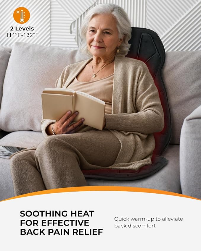 CooCoCo Vibration Back Massager with Heat, Massage Chair Pad with 8 Vibration Motors & 2 Heating Levels, Chair Massager for Recliner, Office Chair, Sofa, Gifts for Mom Dad Women Men Husband Wife