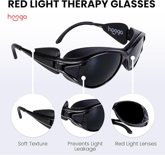 hooga Red Light Therapy Protective Glasses, Polycarbonate Lens, Near Infrared Brightness Reduction, Anti-Glare, UV Blocking, Unisex One-Size-Fits-Most, Eye Safety
