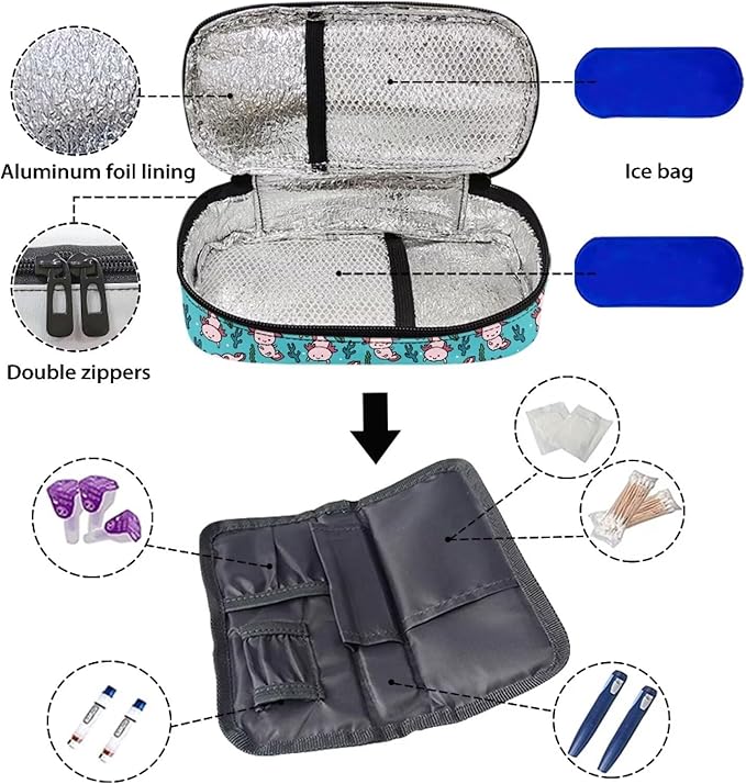 Axolotl Insulin Cooler Travel Case for Insulin Pen Diabetic Medical Cooler Bag Portable Medication Cooler Bag for Insulin Pens and Blood Glucose Monitor Supplie