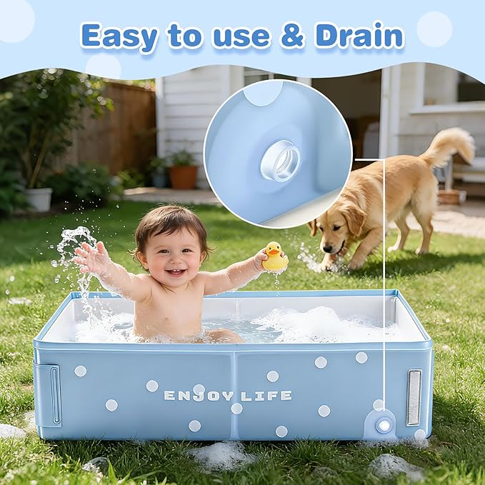 IcyByte Baby Bathtub, Portable & Collapsible Bath Tub for Infant and Toddler, Foldable Toddler Tub for Small Bathroom, Newborn Baby Bath Essentials for Travel & Beach, Bañera para Bebé, Blue