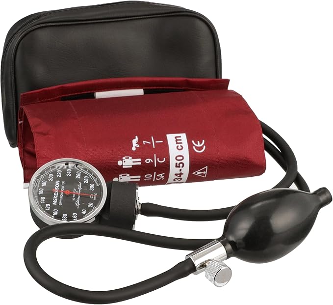 McKesson Aneroid Sphygmomanometer – Manual Blood Pressure Cuff Monitor with Carrying Case, Cuff 34-50 cm, Burgundy, 2 Count
