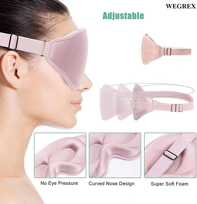 Sleep Mask, 3D Sleeping Mask, Zero Eye Pressure, 100% Light Blocking Eye Mask, Soft Comfortable for Travel & Side Sleepers, WEGREX Sleep Mask (Pink)